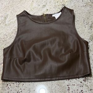 Wilfred Brown Faux Leather Crop Top